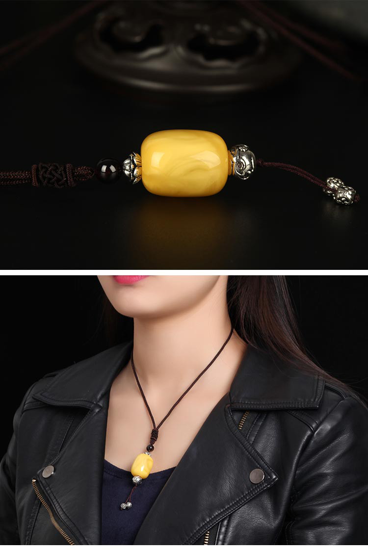 穗南 温润细腻 时尚简约 蜜蜡桶珠吊坠(含绳)