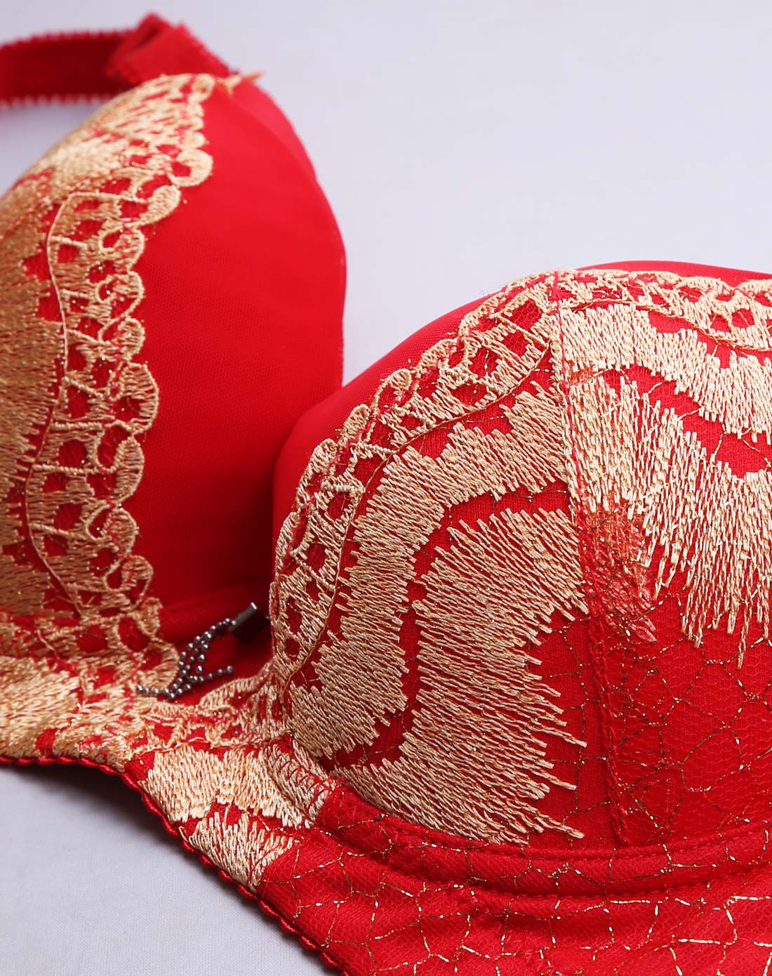 红色刺绣凤凰奢华刺绣聚拢3/4女士文胸