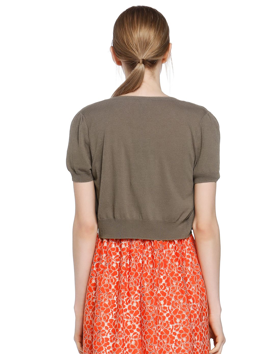 灰褐色简约百搭短袖开襟针织衫