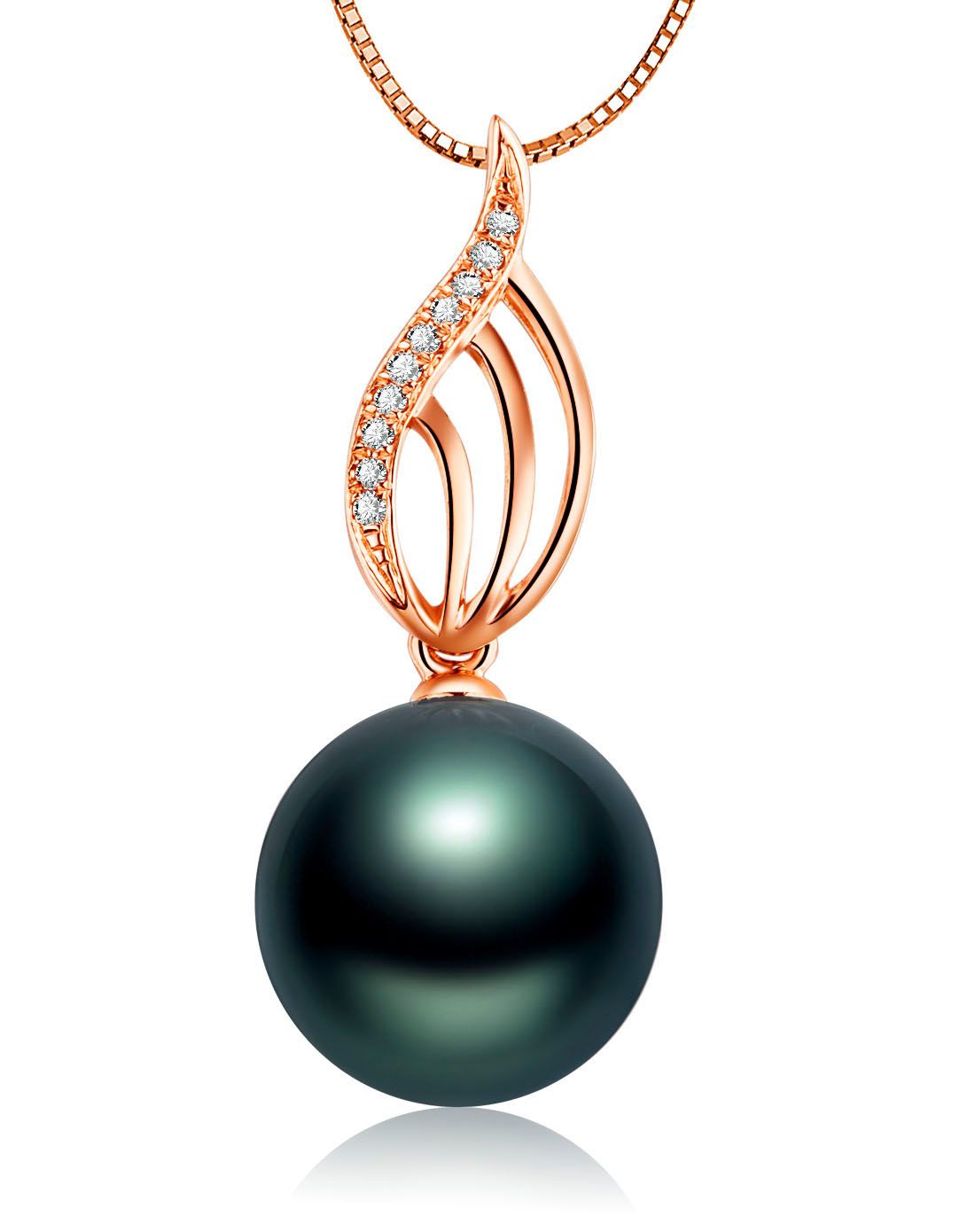 鑫万福 爱羽18k玫瑰金黑珍珠吊坠(送银链)