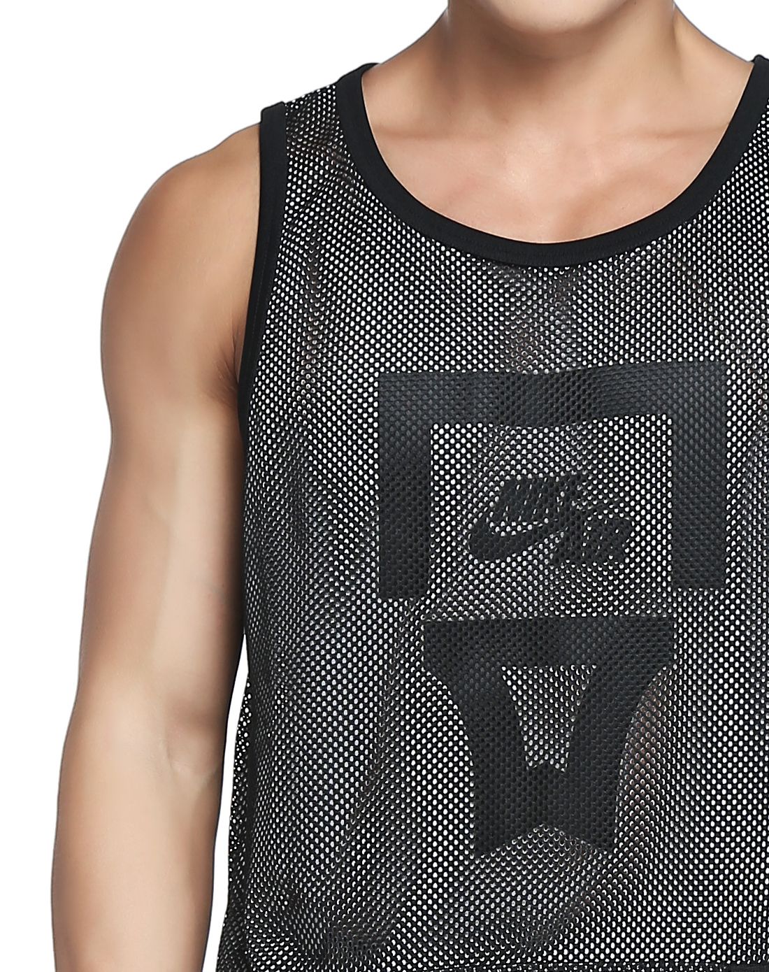 网眼透气 男款黑色运动背心