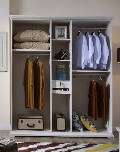 美式乡村浅色水曲柳木纹平开门式五门衣柜