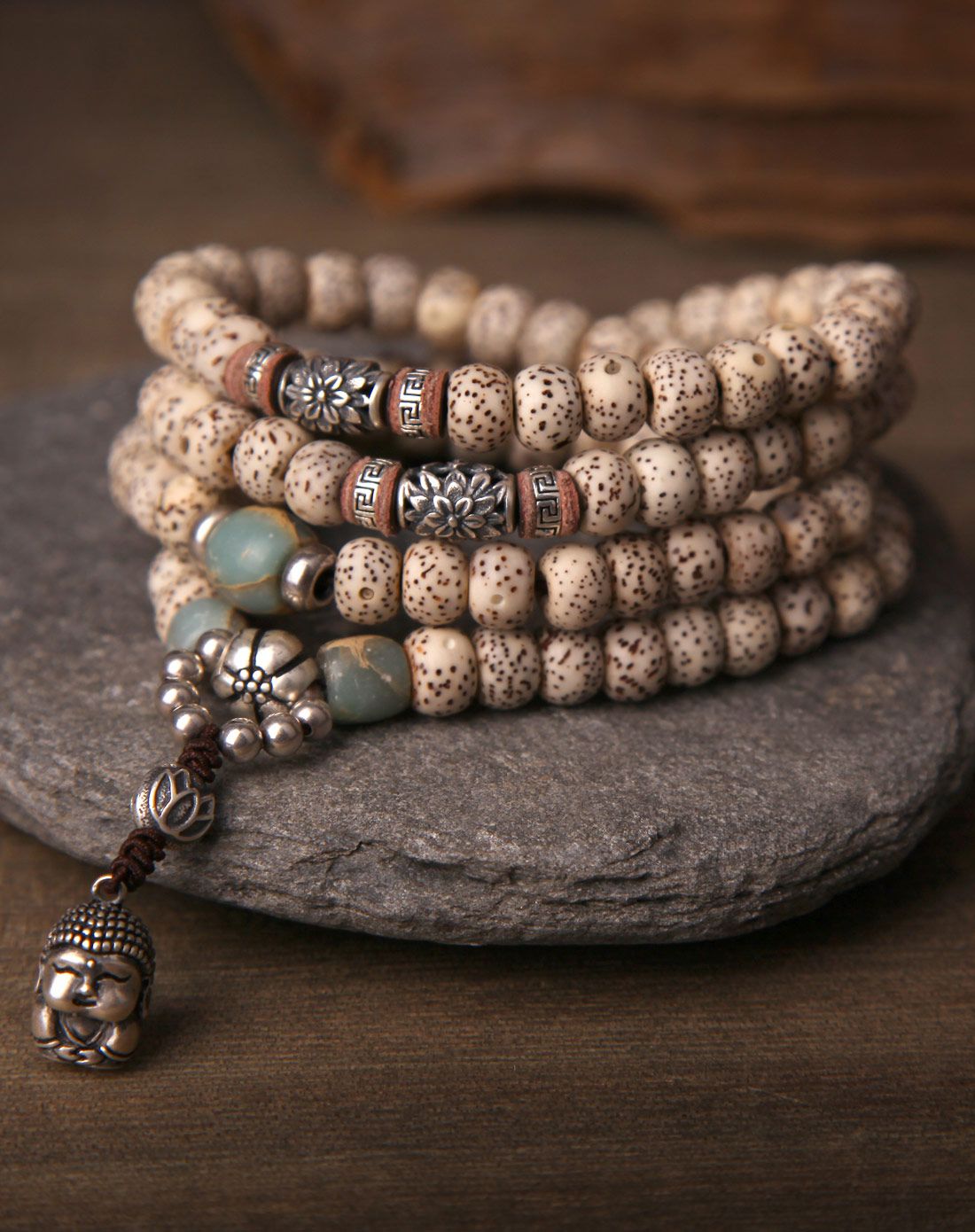 ph7 原创新款925银佛头手链108颗星月菩提多圈藏式佛珠闺蜜手串女