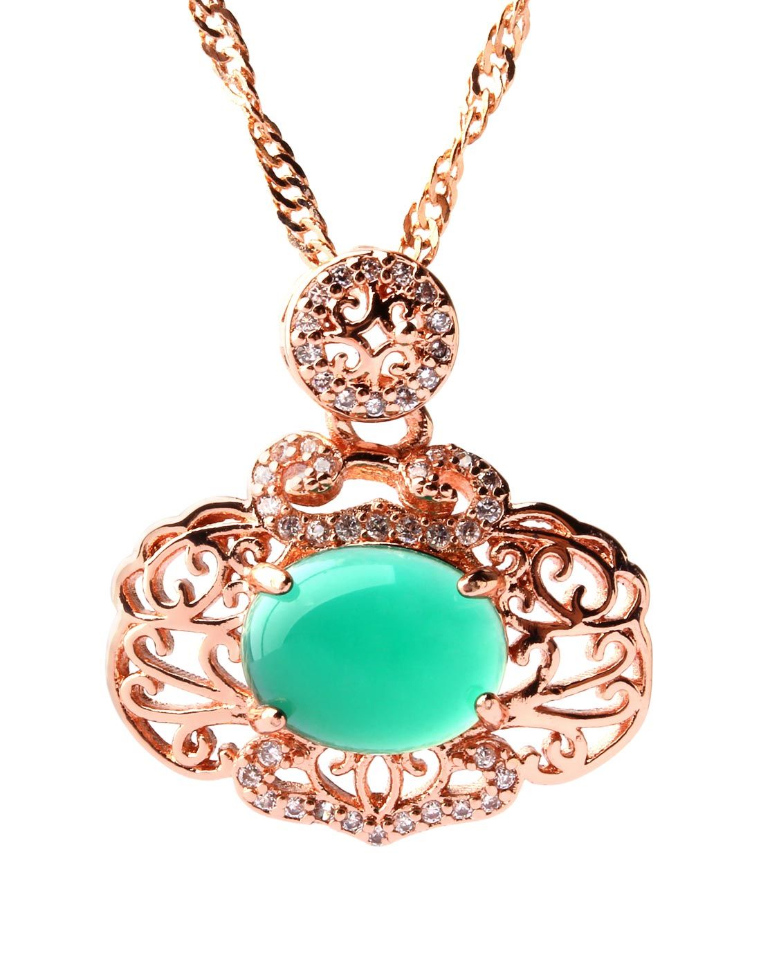 富丽心梦天然绿玛瑙合金镶嵌吊坠金色款