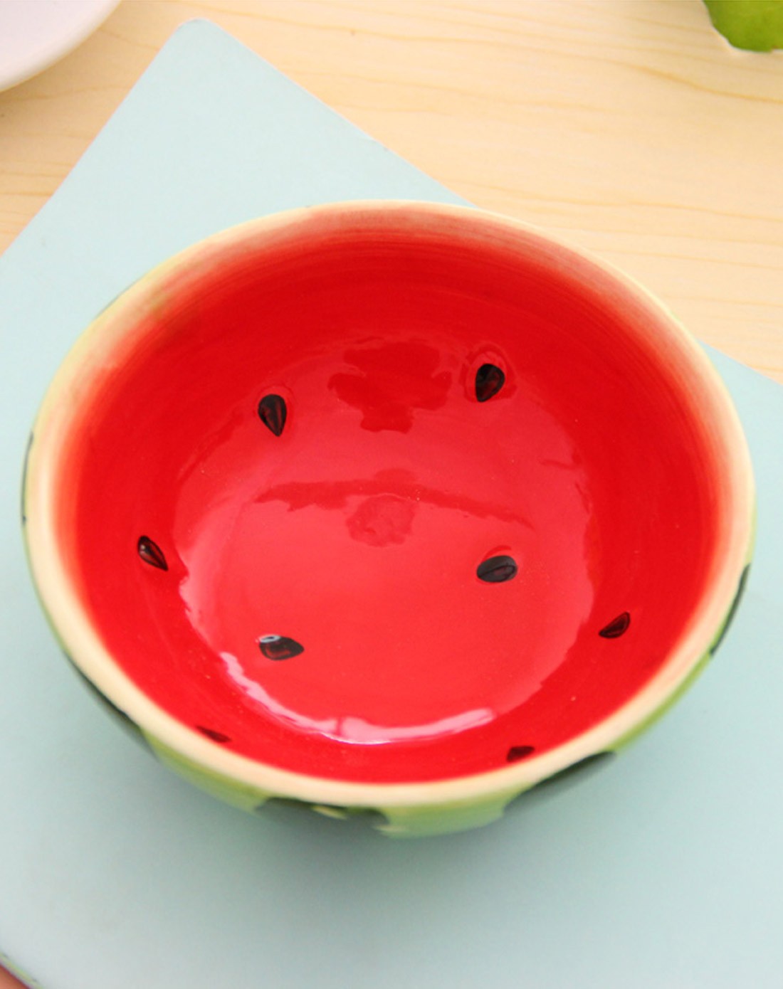 友纳 韩国釉中彩手绘水果陶瓷碗 勺 西瓜