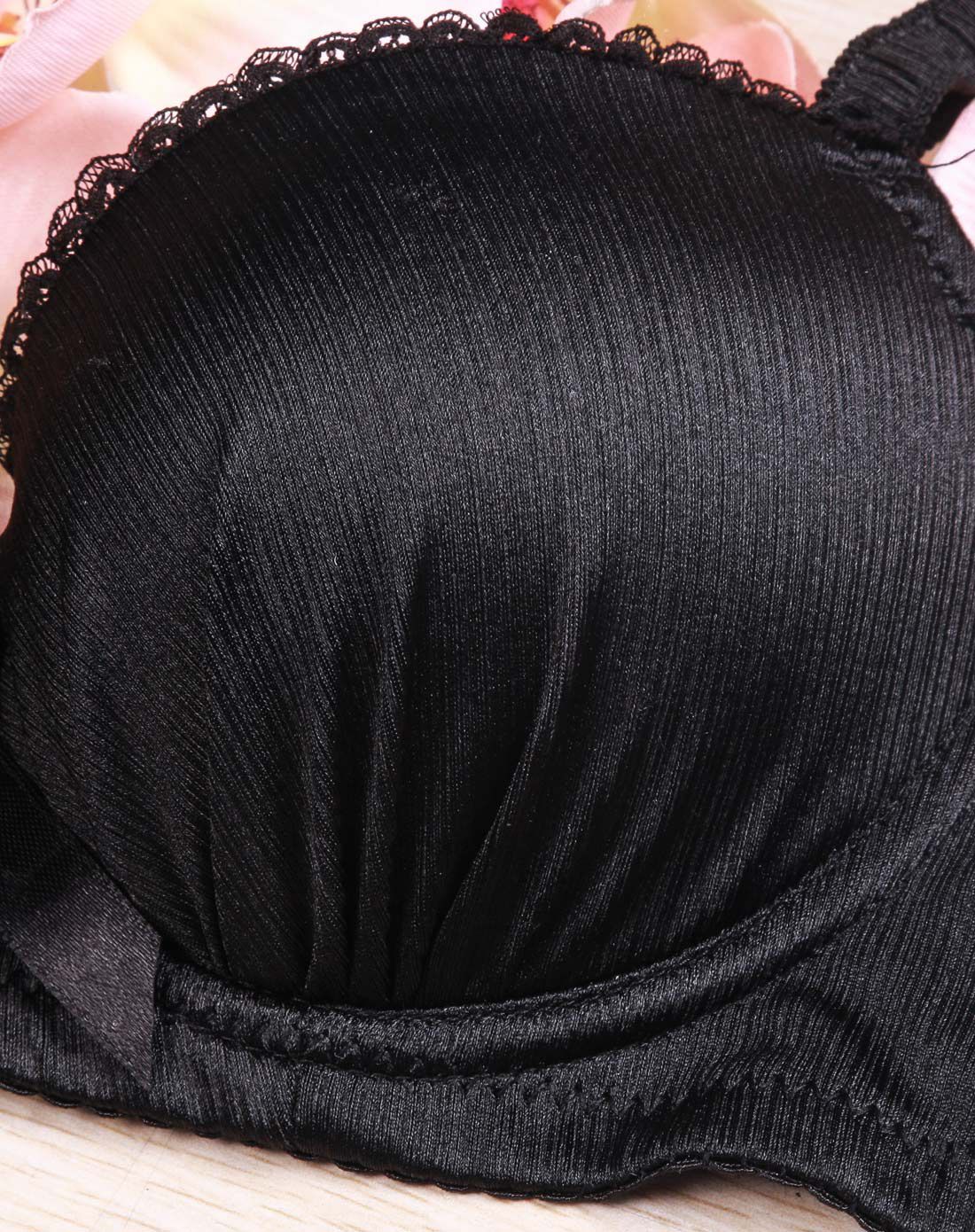 浮光清影醇黑拉丝缎面性感集中深v聚拢文胸