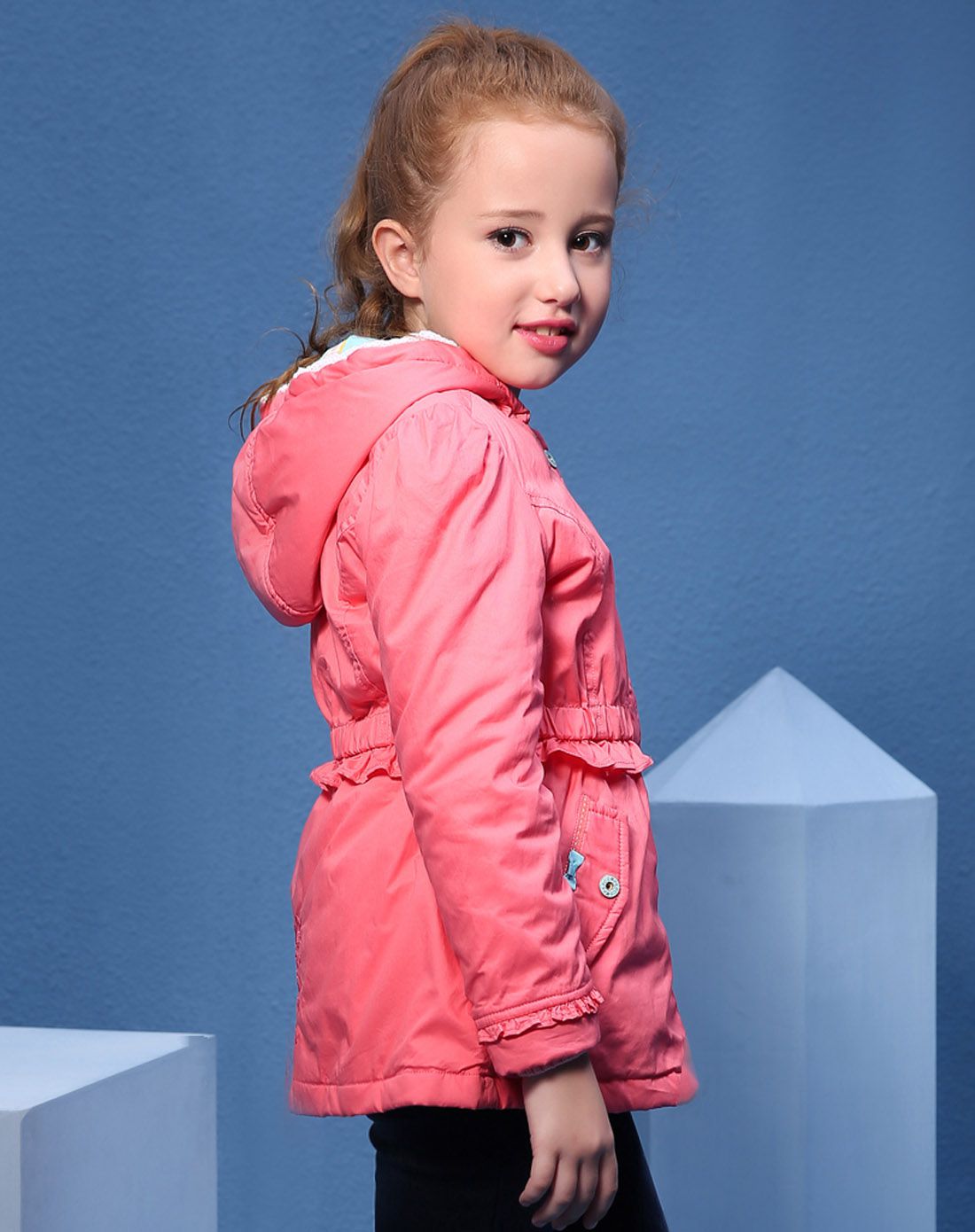 小猪班纳女童西瓜粉童带帽棉衣