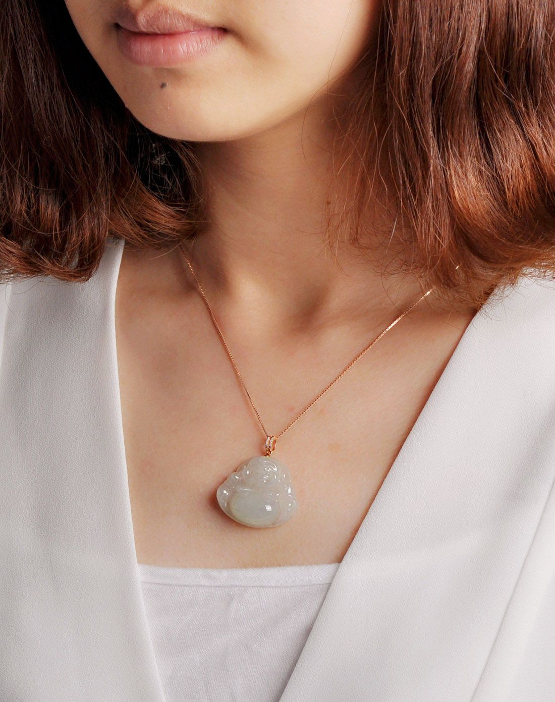 18k金钻石镶扣冰种剔透佛光普照佛公天然a货翡翠吊坠