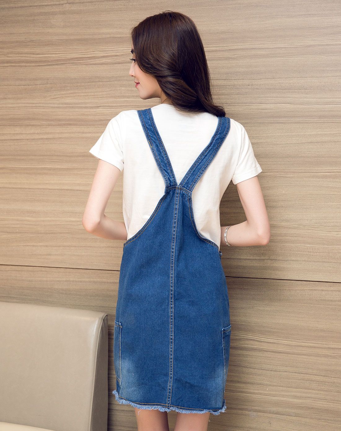 深蓝 女款吊带牛仔裙