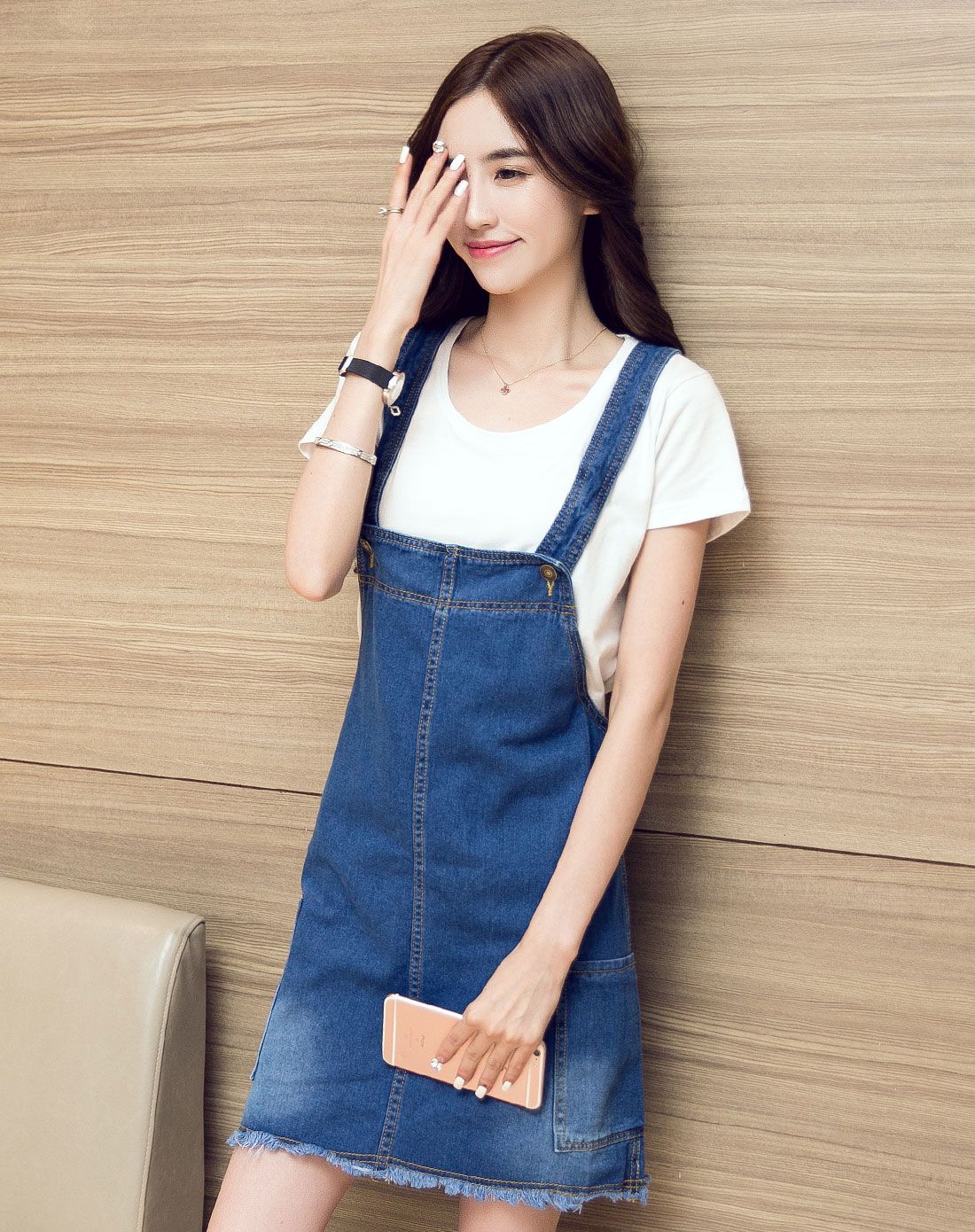 深蓝 女款吊带牛仔裙