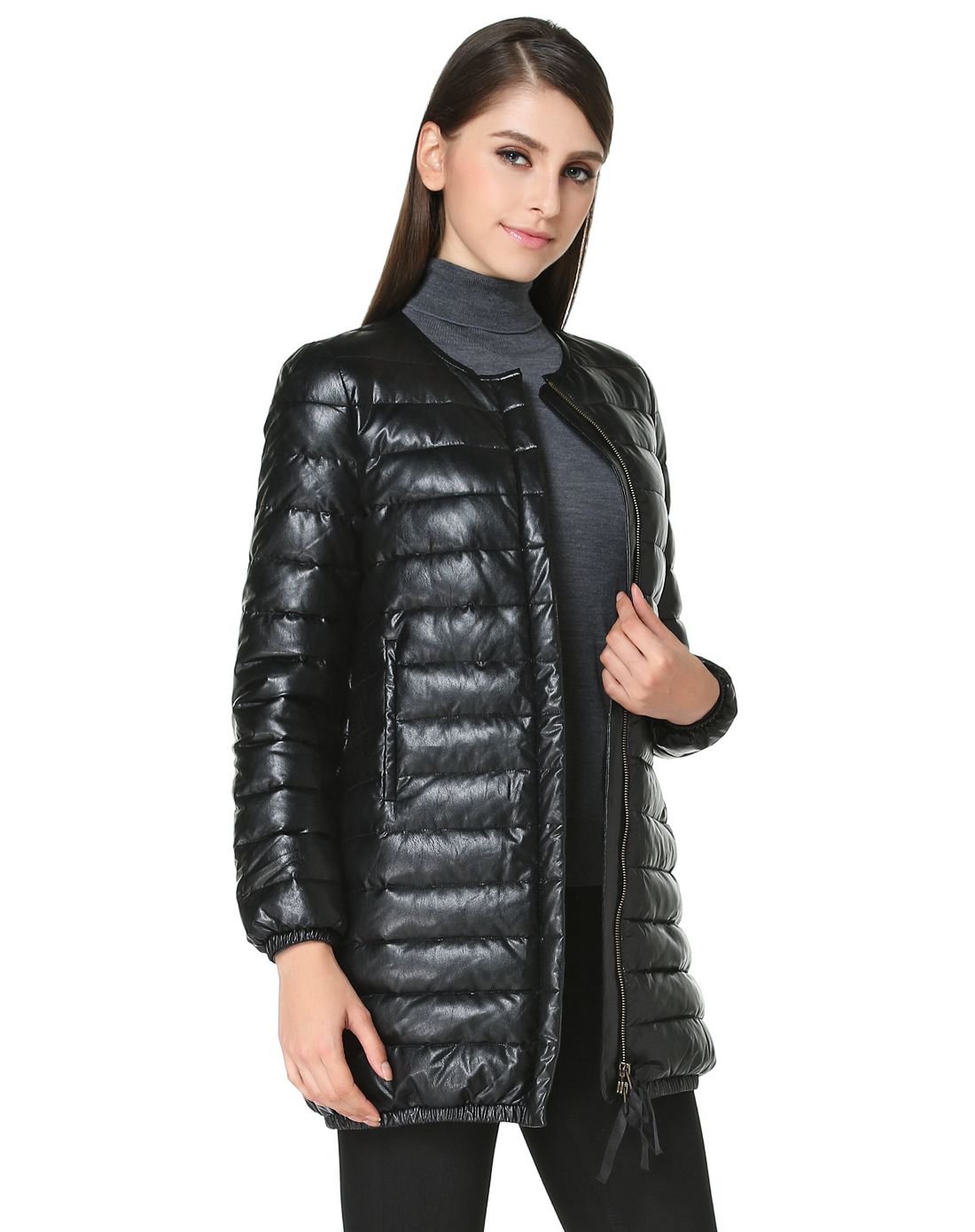 哥弟 简洁斯文百搭长袖羽绒服黑