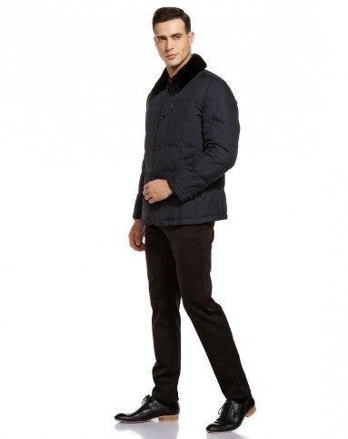 费雷迪吉奥瓦尼freddi giouanni藏蓝色成熟稳重兔毛领羽绒服f3152841