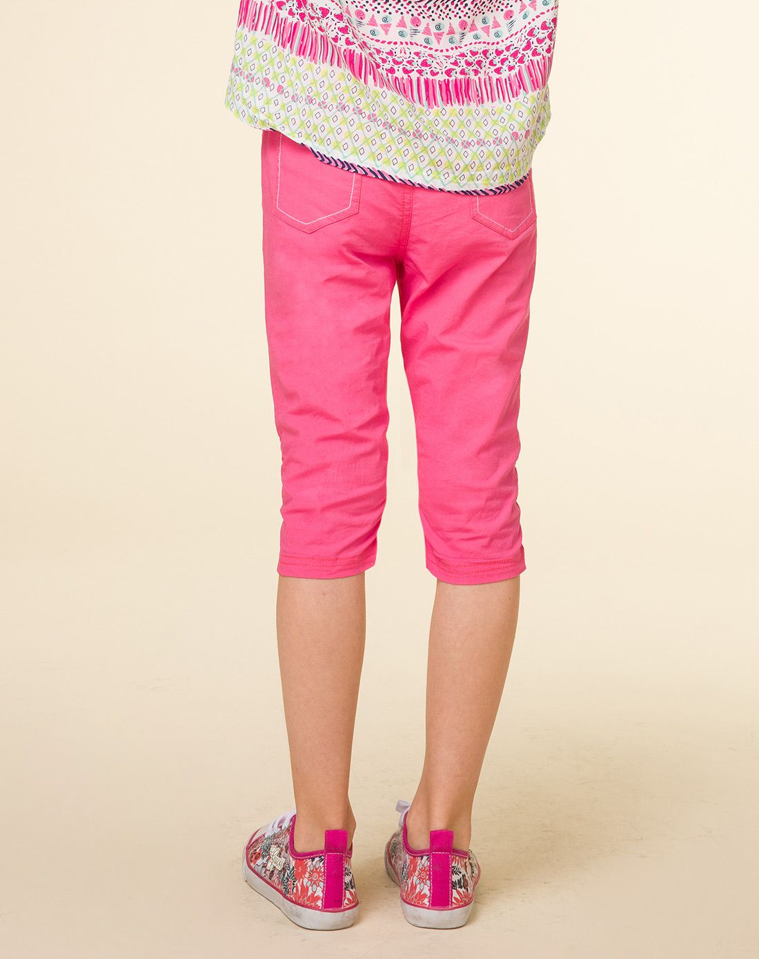 女大童粉百合炫彩夏日梭织七分裤