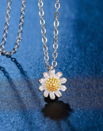 宝易购925银双色小雏菊项链