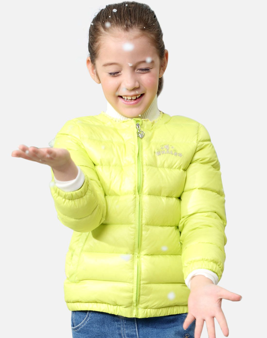 女童萌绿净色羽绒服