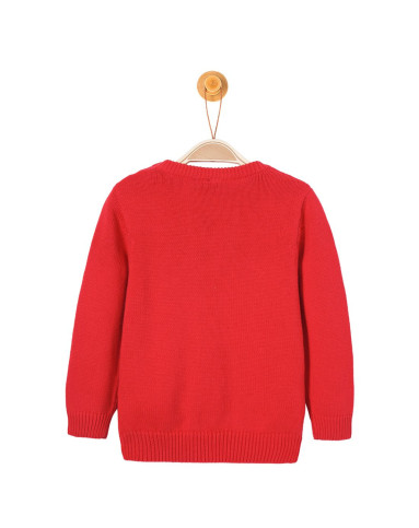 男童暖红色长袖套头毛衫