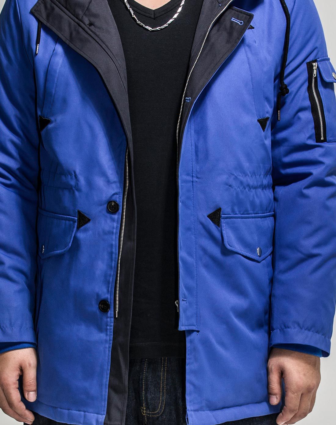 深蓝色英伦轻简中长款棉服