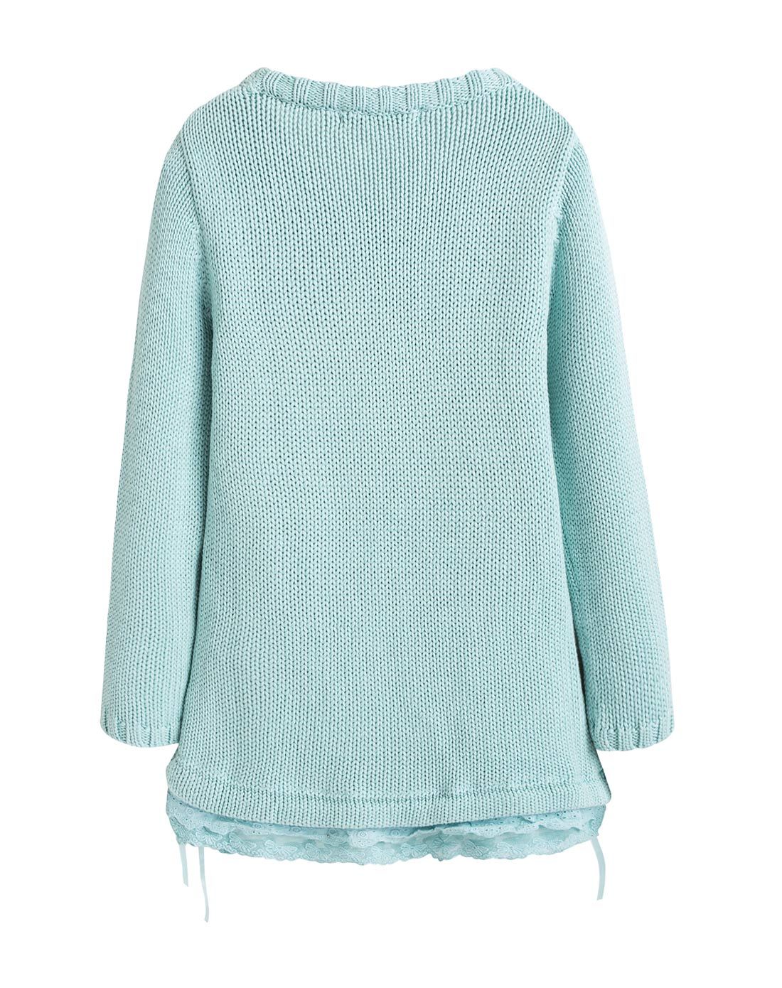 女童浅水绿蕾丝边针织衫