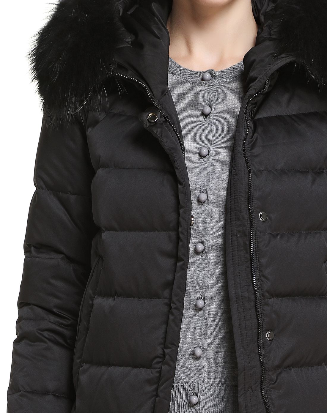 哥弟girdear黑色连帽时尚长袖长款羽绒服a400045-4000811-736_唯品会