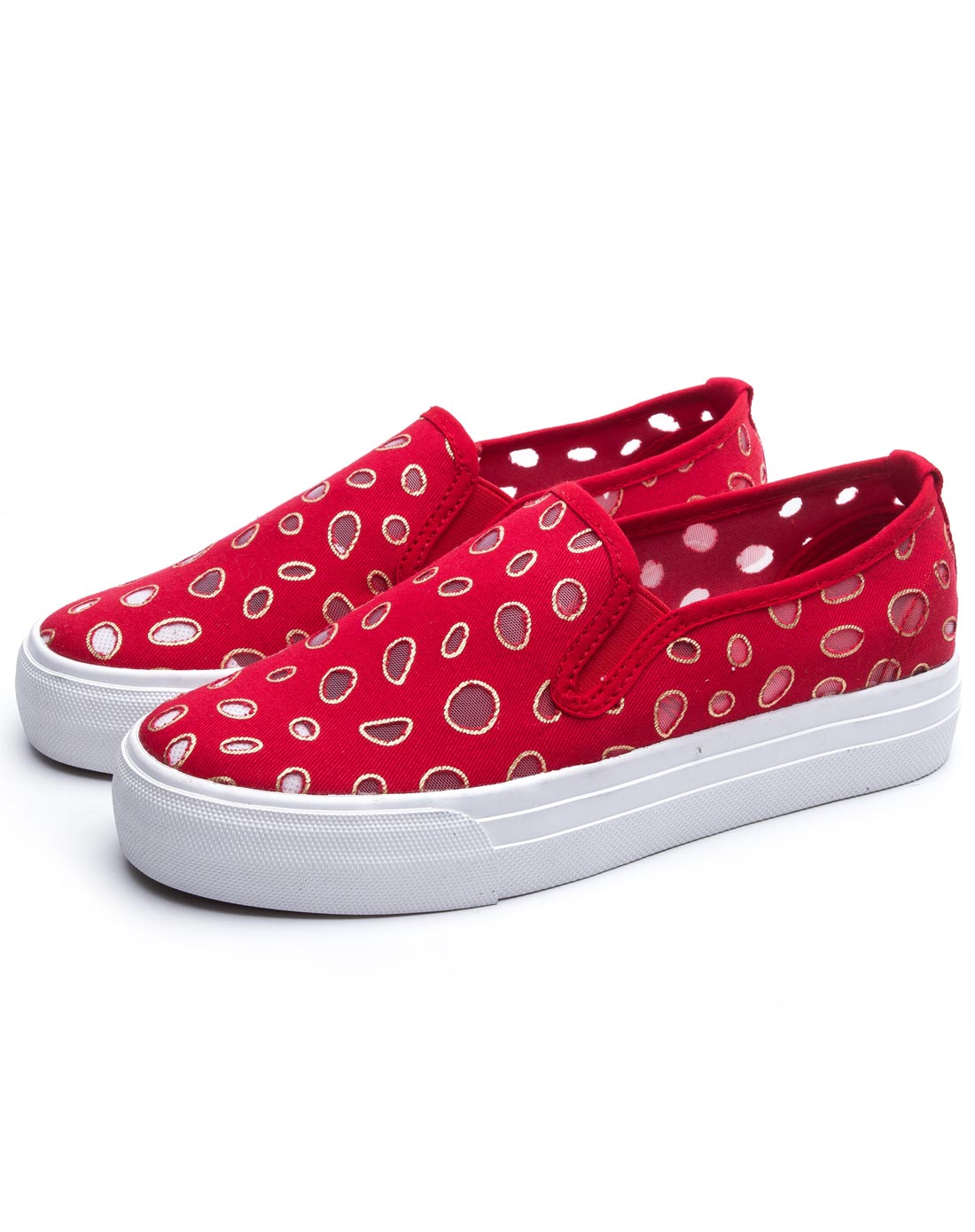 女款红色网布休闲鞋