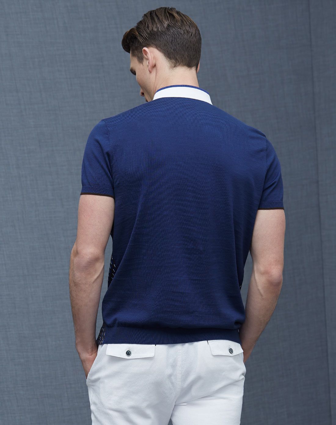 蓝标标准版型蓝/咖啡色时尚印花短袖针织t恤