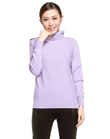 女款浅雪青纯羊绒高领套衫