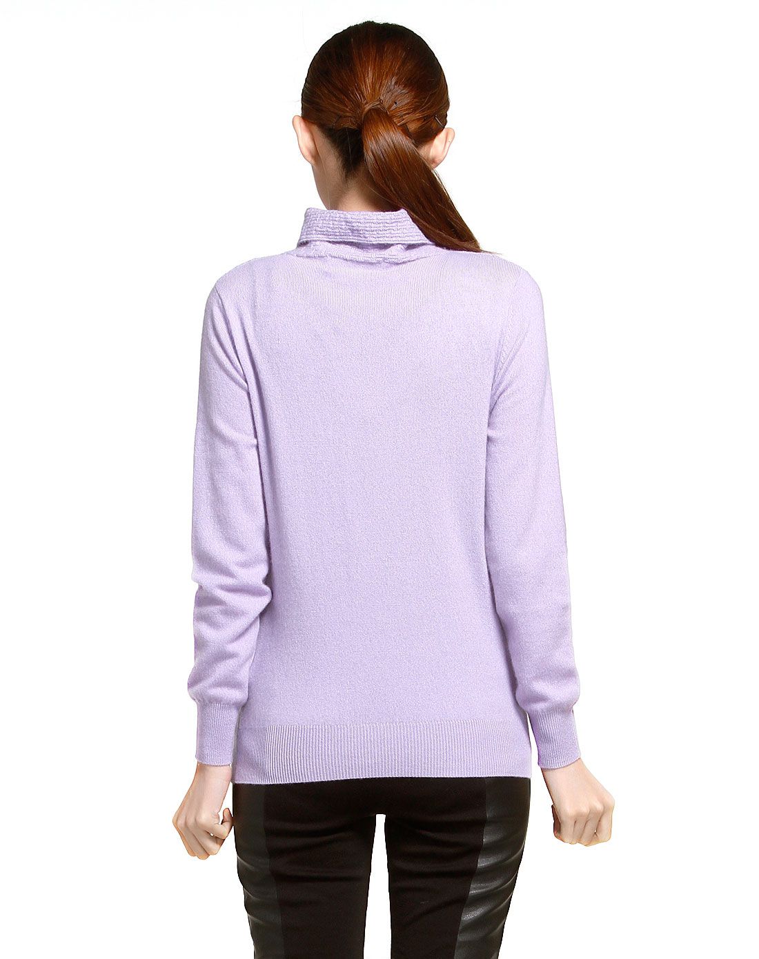 女款浅雪青纯羊绒高领套衫