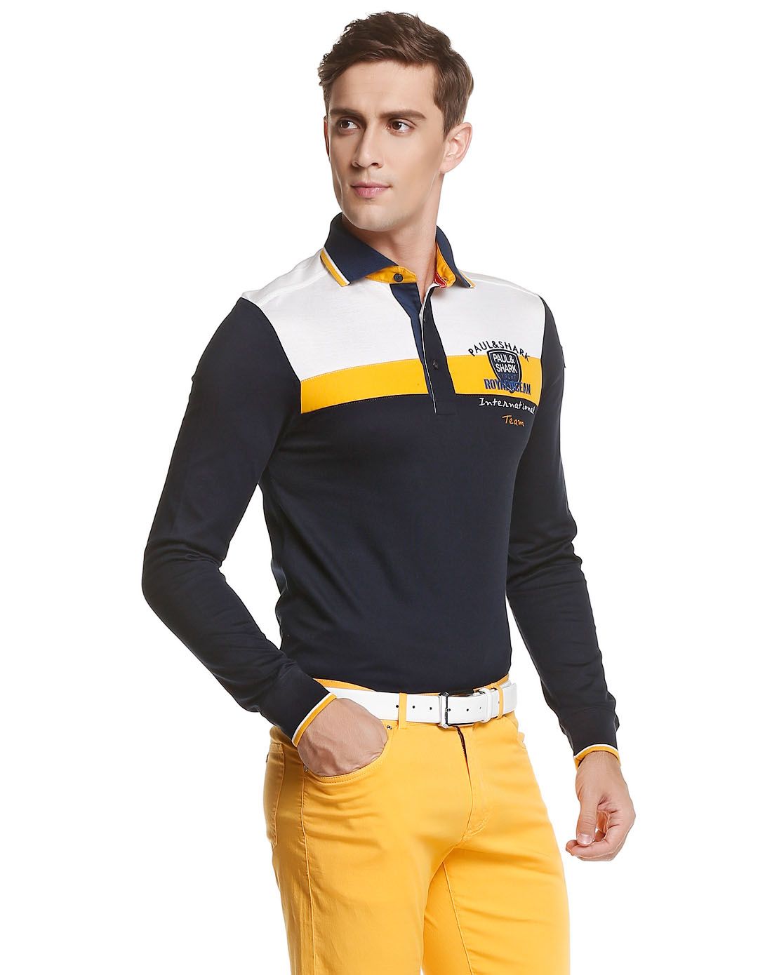 paul&shark男女男款藏蓝/白色绅士拼接长袖polo衫cppp0965s013e1zzzz