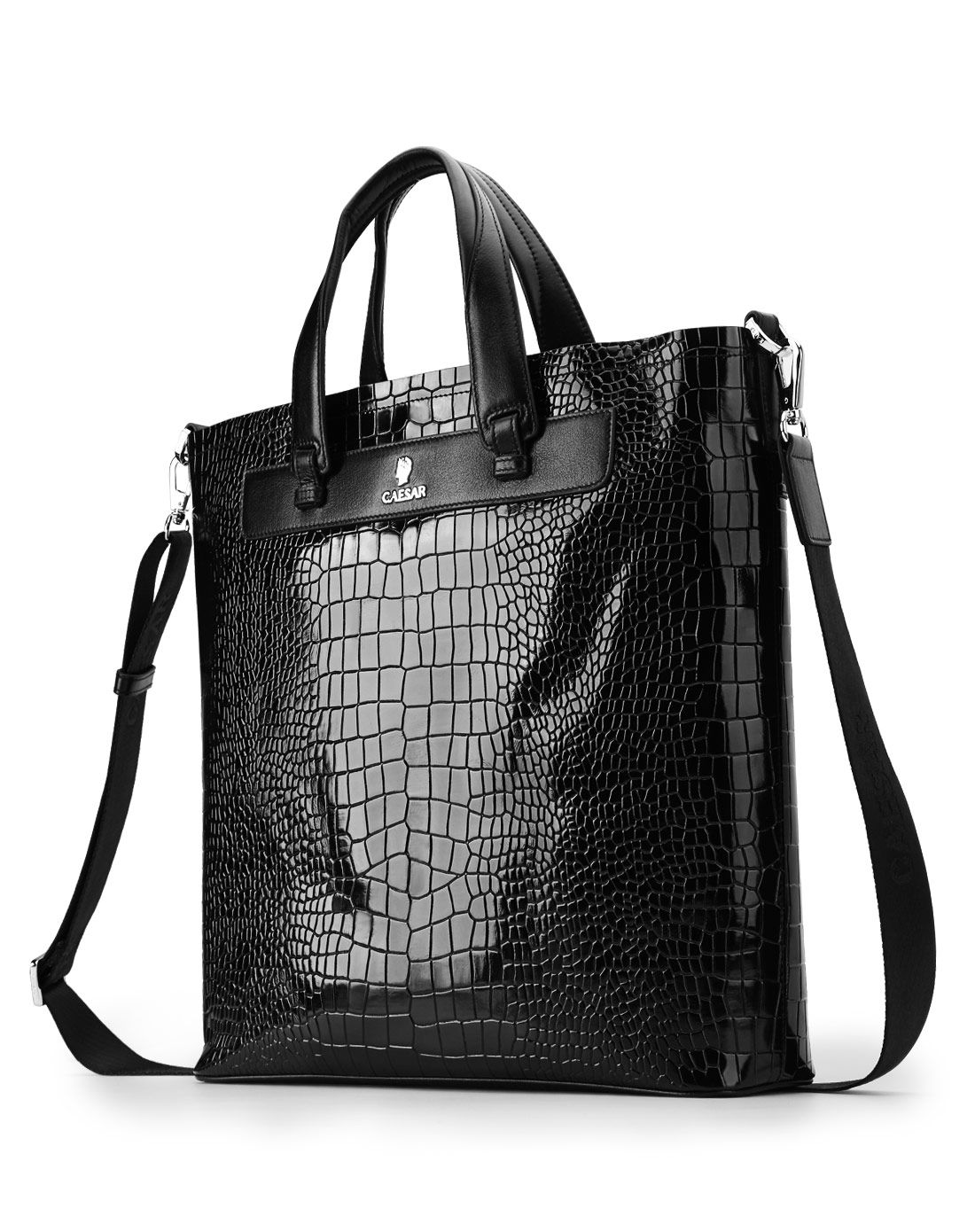 caesar皮具专场2016年新品黑色牛皮时尚简约男士竖款手提包df45655880