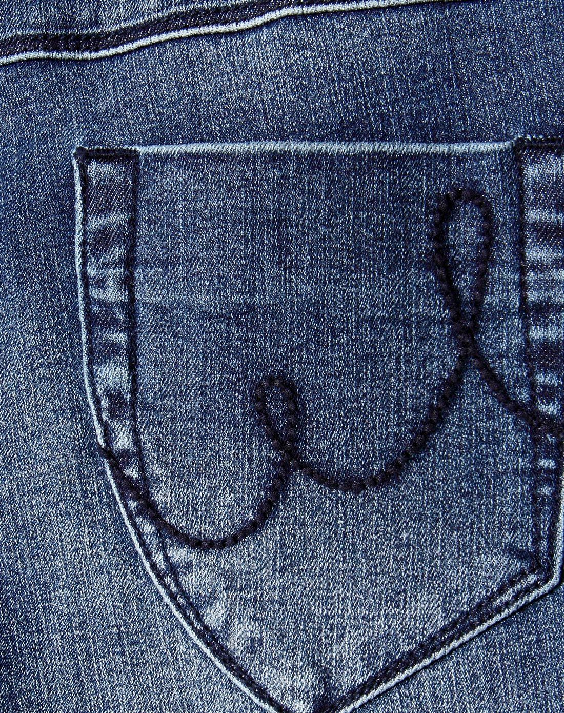 怀旧蓝时尚花形印花修身直筒裤