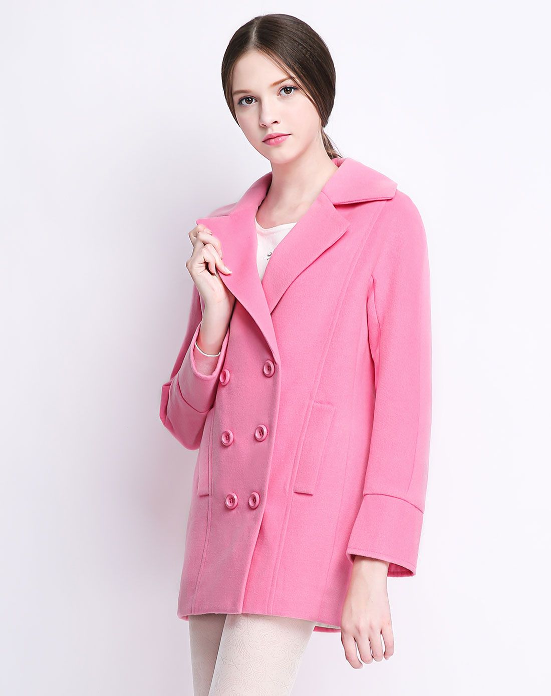桃粉色毛呢外套