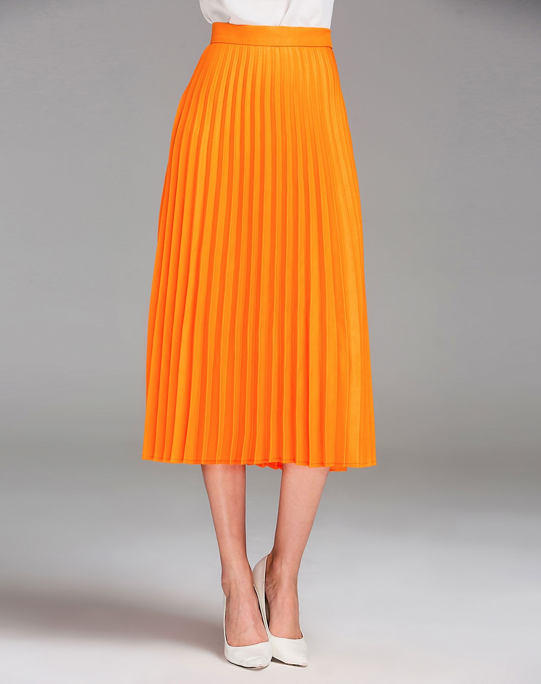 (特惠)橙色百褶精致修身百搭半裙