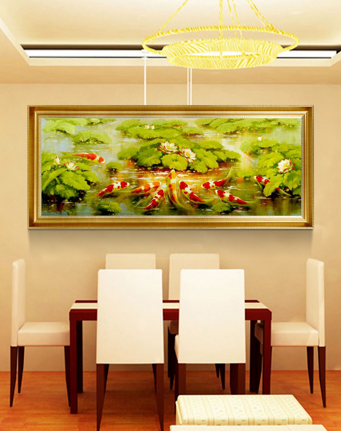 纯手绘高端居室装饰油画 九鱼聚财