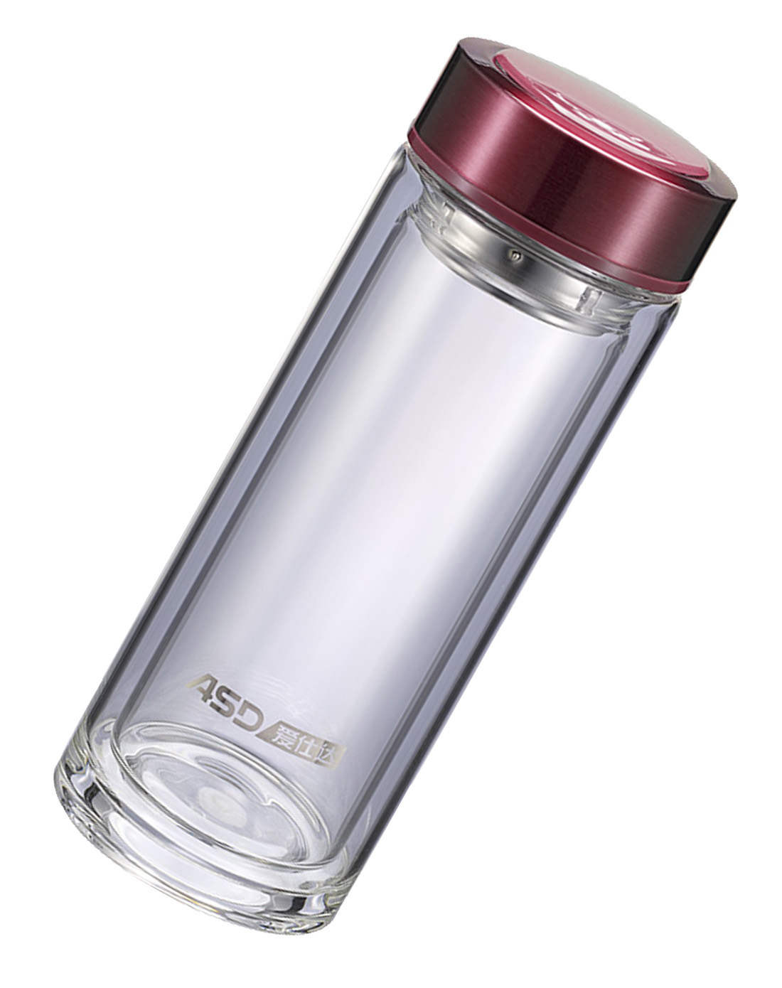 爱仕达双层水晶带盖玻璃杯隔热强红色