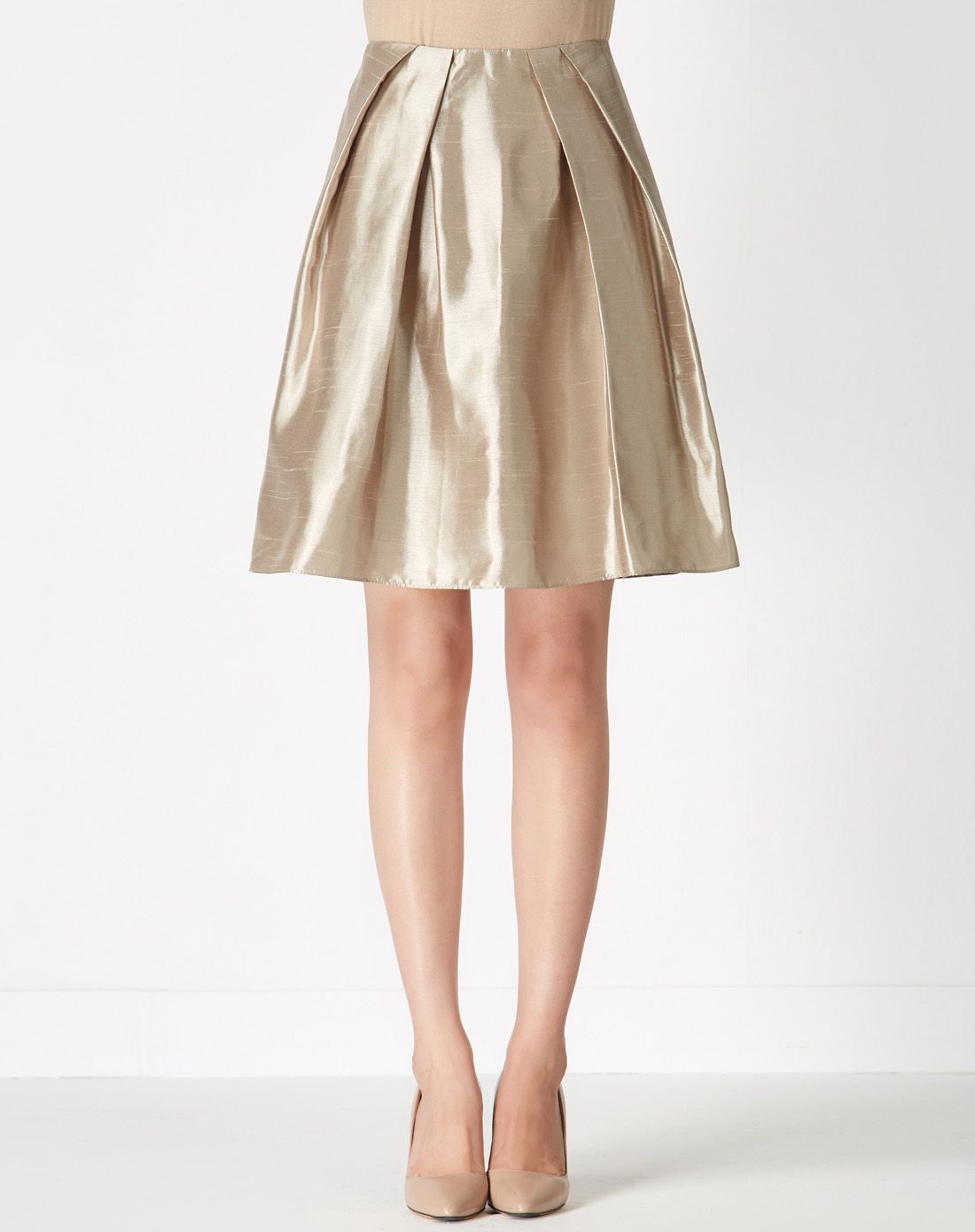 简洁百搭无腰头素色双宫捏褶半身裙