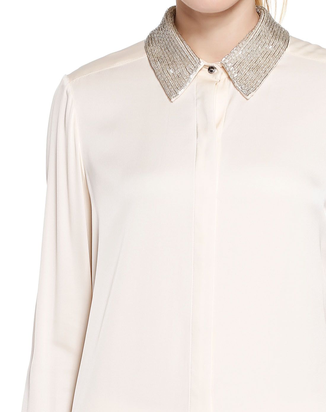 浅米色韩版斯文长袖长款衬衫