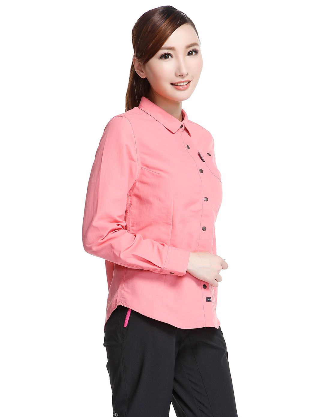 简约舒适 女款浅粉红色长袖衬衫
