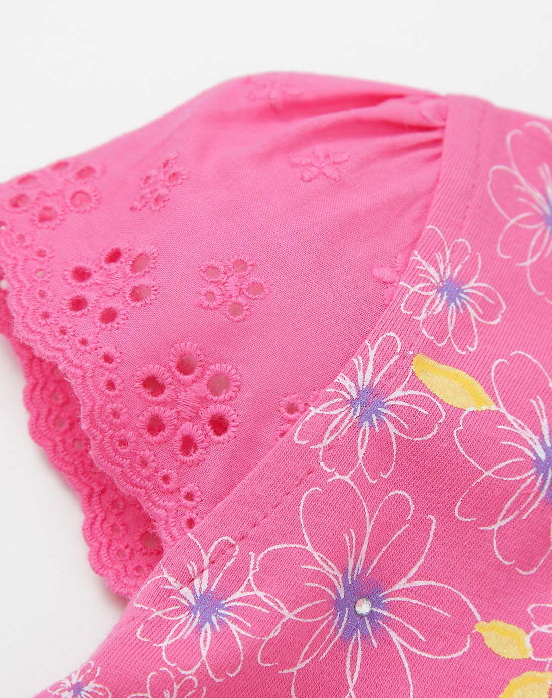 女童花边袖印花加长t玫瑰红