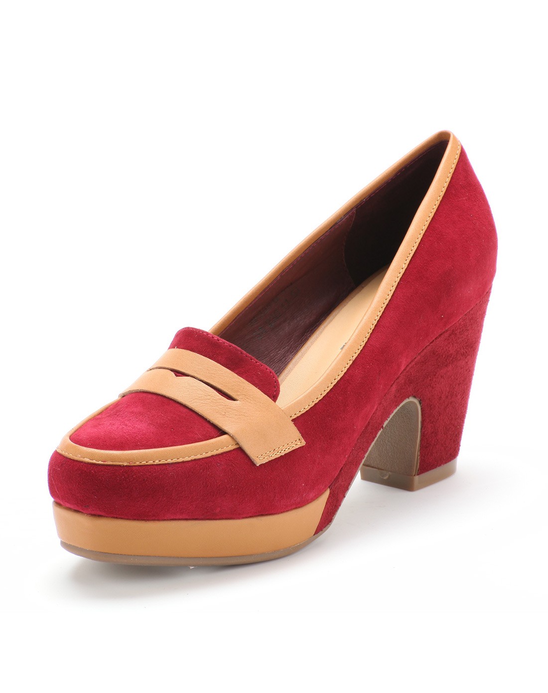 星期六集团品牌女鞋索菲娅safiya 酒红色/杏色牛皮/羊京时尚单鞋sf33s