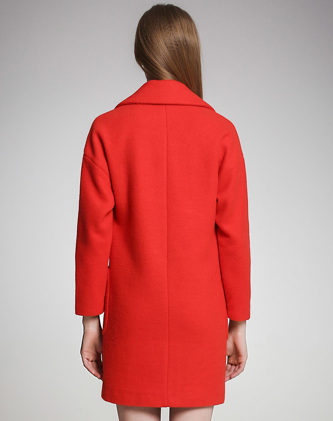 艾米拉aimila桔红翻领气质宽松大衣161w524o5_唯品会