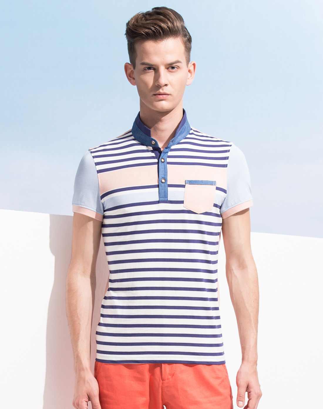 七匹狼旗下swsport粉蓝藏青色时尚休闲短t恤衫polo领411403-01_唯品会