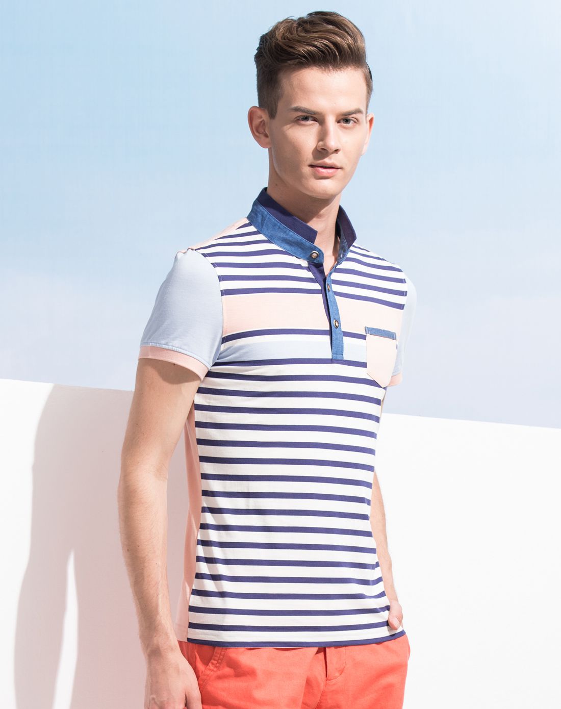 七匹狼旗下swsport粉蓝藏青色时尚休闲短t恤衫polo领411403-01_唯品会