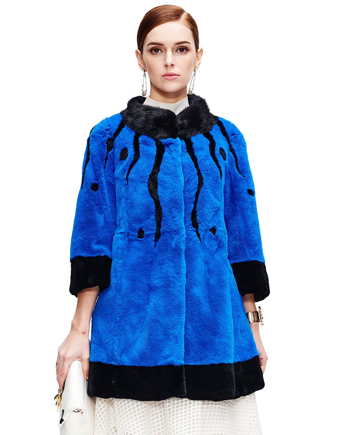蓝色獭兔毛100%,水貂毛100%女式皮草
