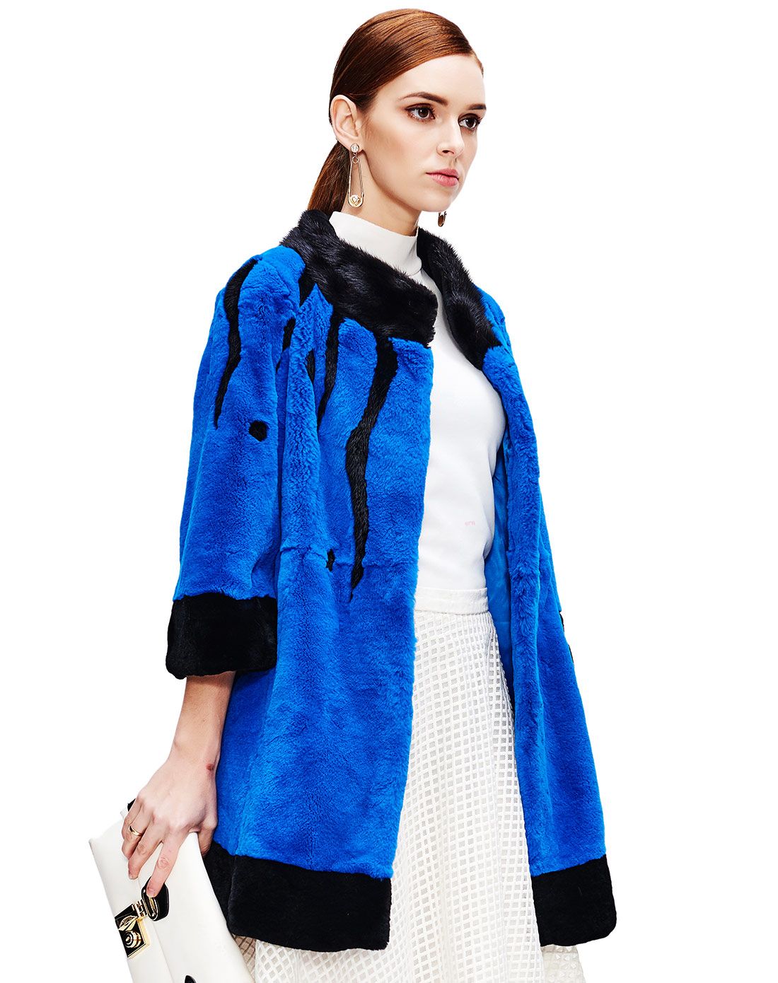蓝色獭兔毛100%,水貂毛100%女式皮草