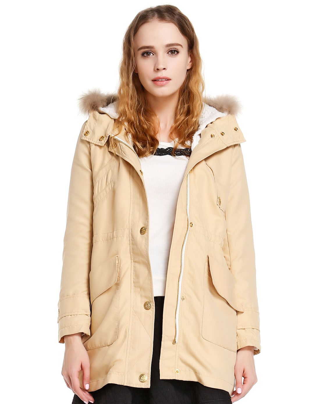 katiejudith杏色休闲甜美长袖棉服