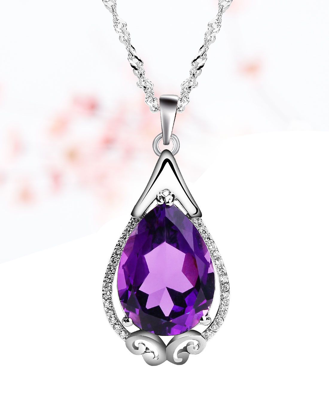 卓凡珠宝 浪漫神秘紫水晶水滴形吊坠项附证书)