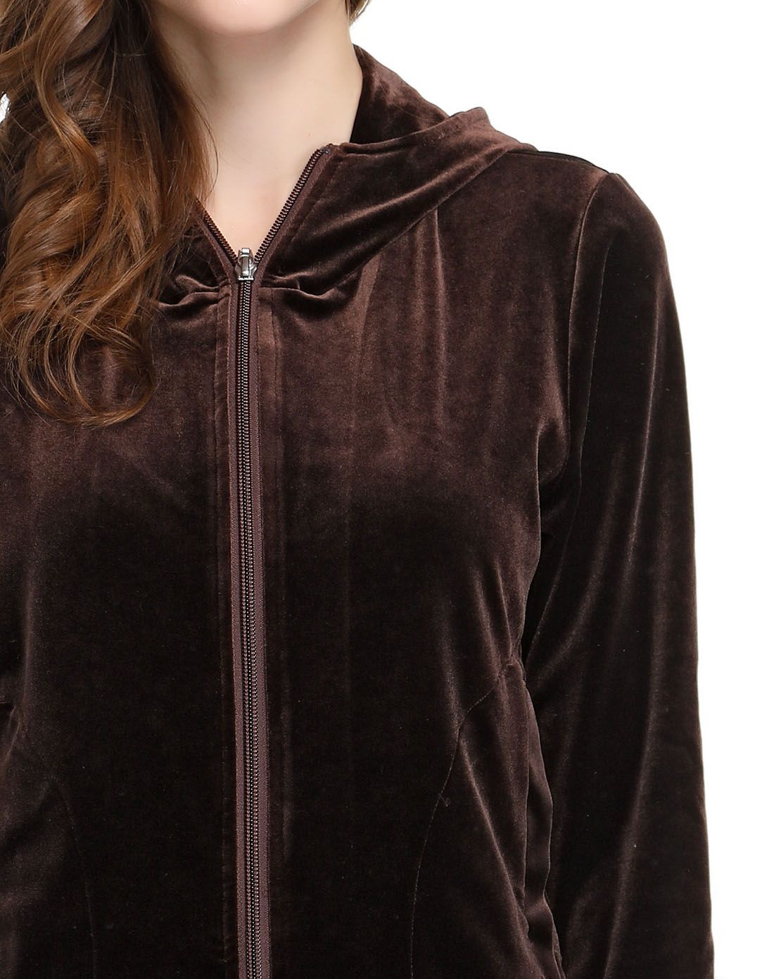 aimersports女款深咖啡色连帽开襟长袖上衣