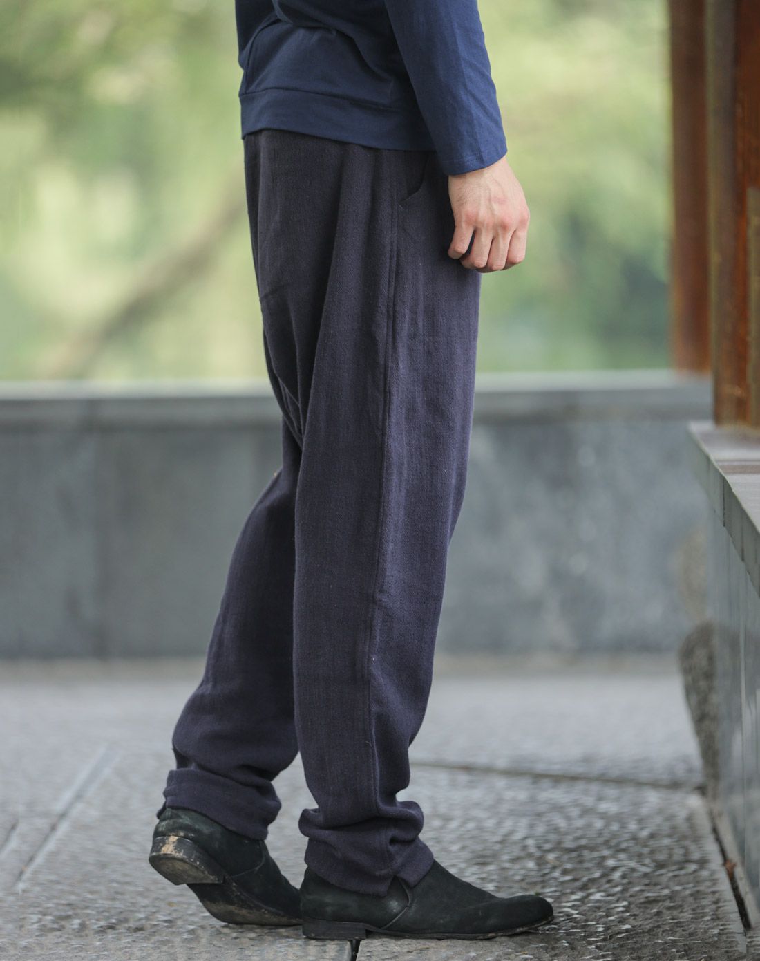 藏蓝中腰低裆裤男装休闲裤