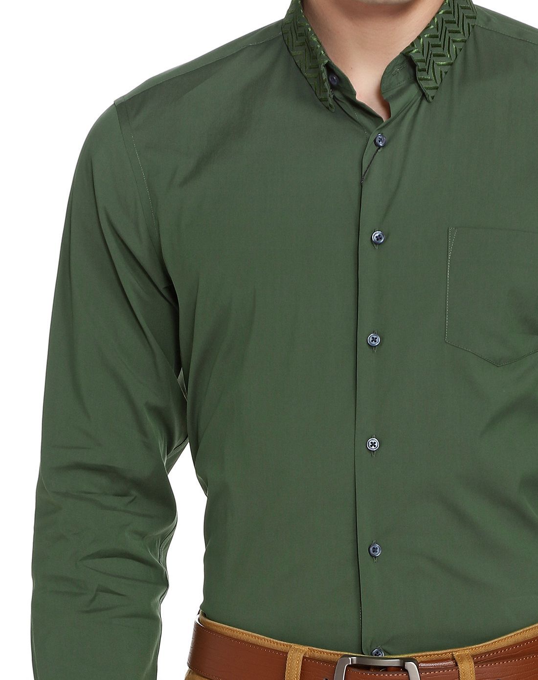 优雅简约绅士深绿长袖衬衫