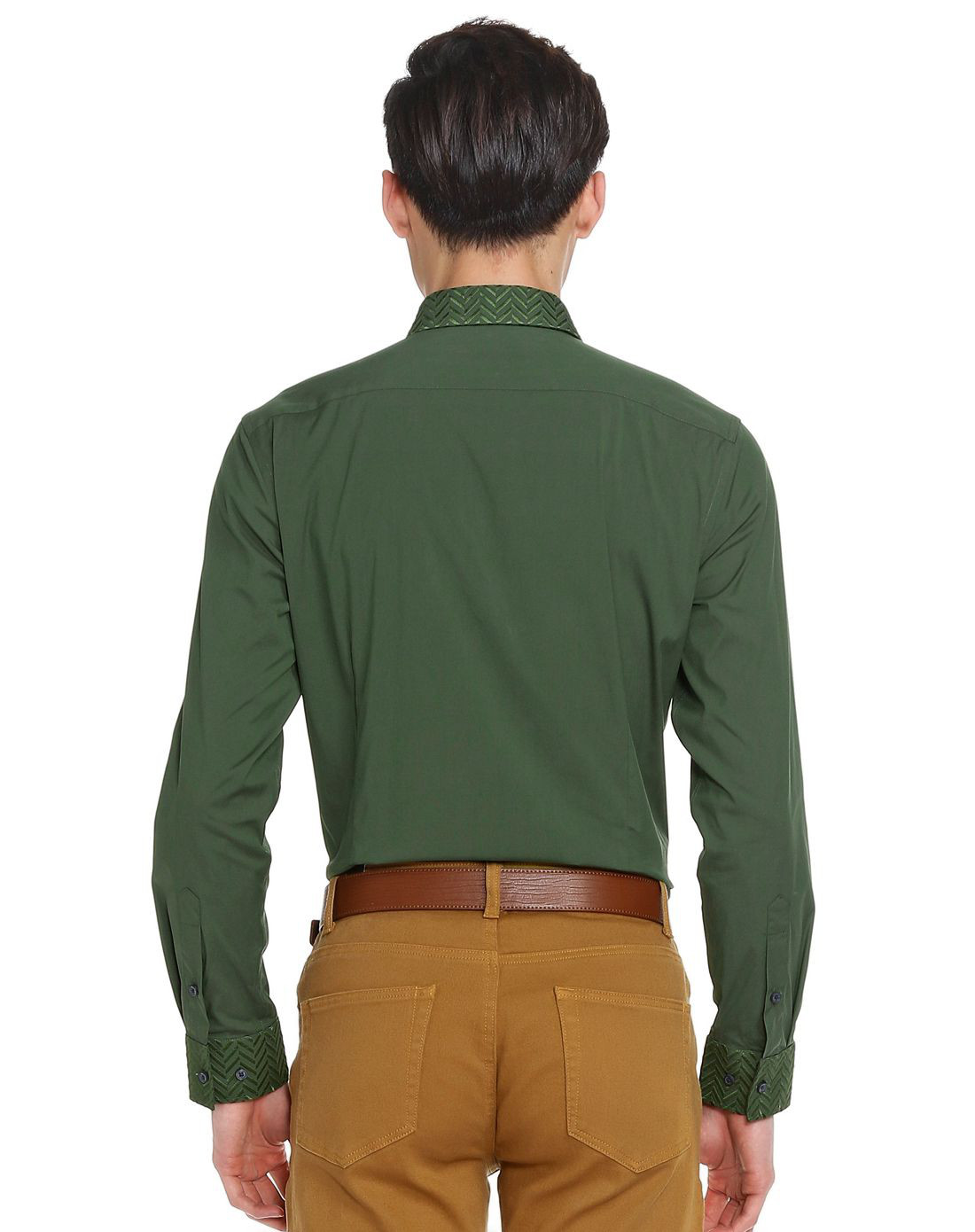 优雅简约绅士深绿长袖衬衫